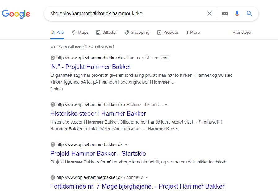 Google søgning på oplevhammer.dk